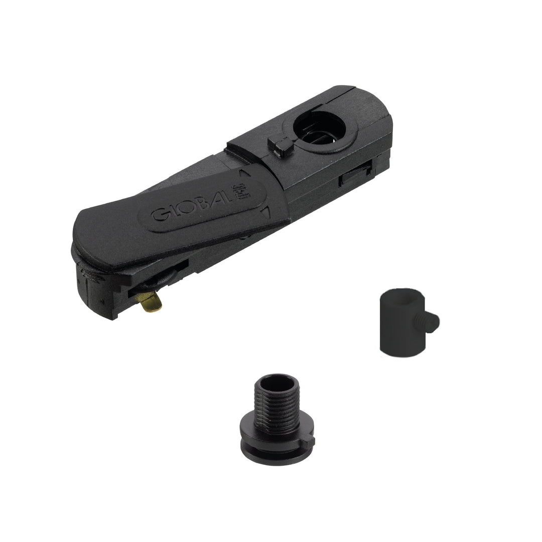 Adaptateur monophasé avec serre-câble et embout.