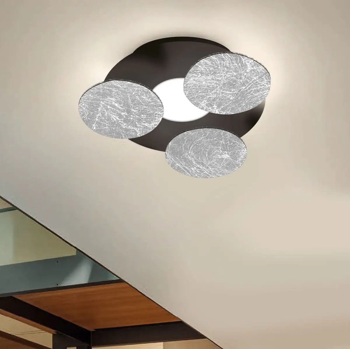 Braga, Deckenleuchte Nuvola 35cm, Blattsilber-Schwarz, moderne Lichtlösung