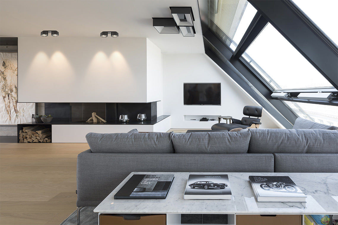 DLS Lighting, Clippo Optic Duo Retourenartikel, Raumbild, stilvolle Deckenbeleuchtung