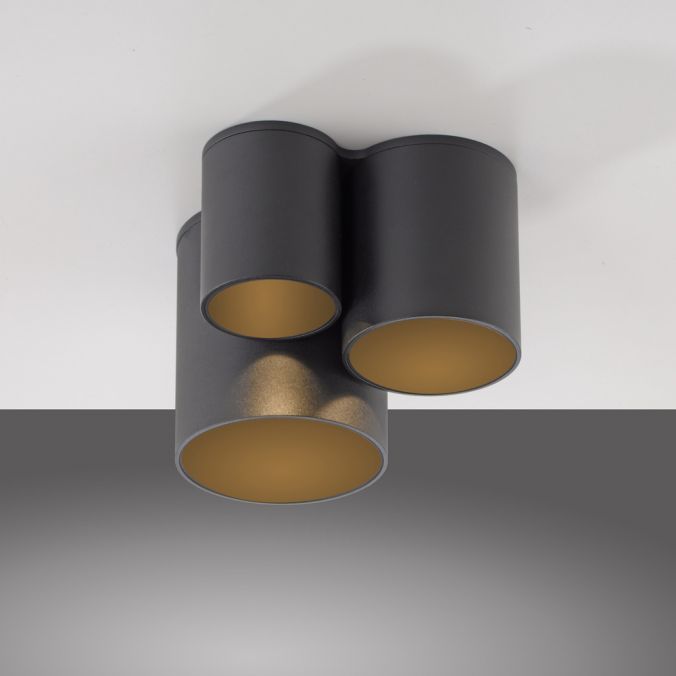 Pure, Deckenleuchte Point, dreiflammig Schwarz Detail, hochwertige Akzentbeleuchtung
