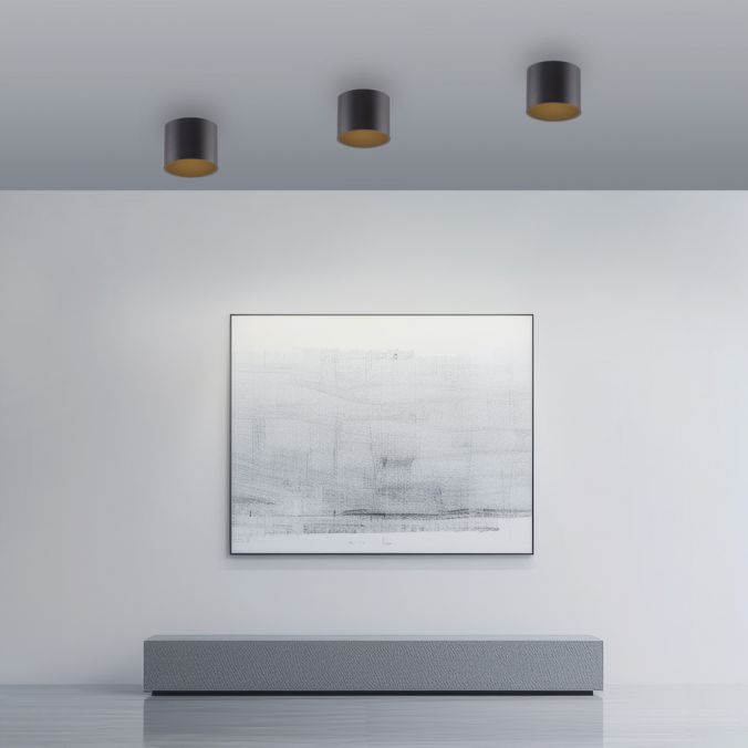 Pure, Deckenleuchte Point, einflammig kurz Schwarz Raumbild, moderne Raumbeleuchtung