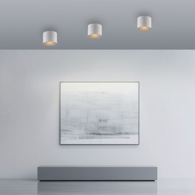 Pure, Deckenleuchte Point, einflammig kurz Weiss Raumbild, hochwertige Raumbeleuchtung