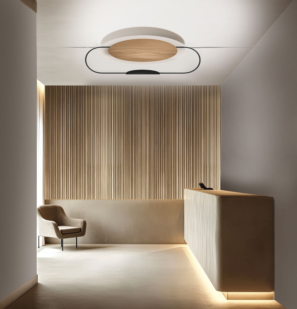 Icone, Wand-/Deckenleuchte Eterea, 115cm Weiss-Nussbaum Schwarz, stilvolle Lichtlösung