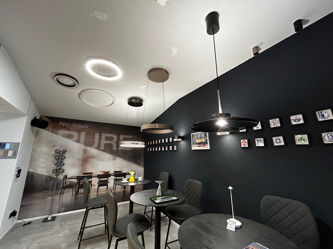 Center Showroom Sasbach, Technische Lichtlösungen, Deckenleuchten, Pendelleuchten