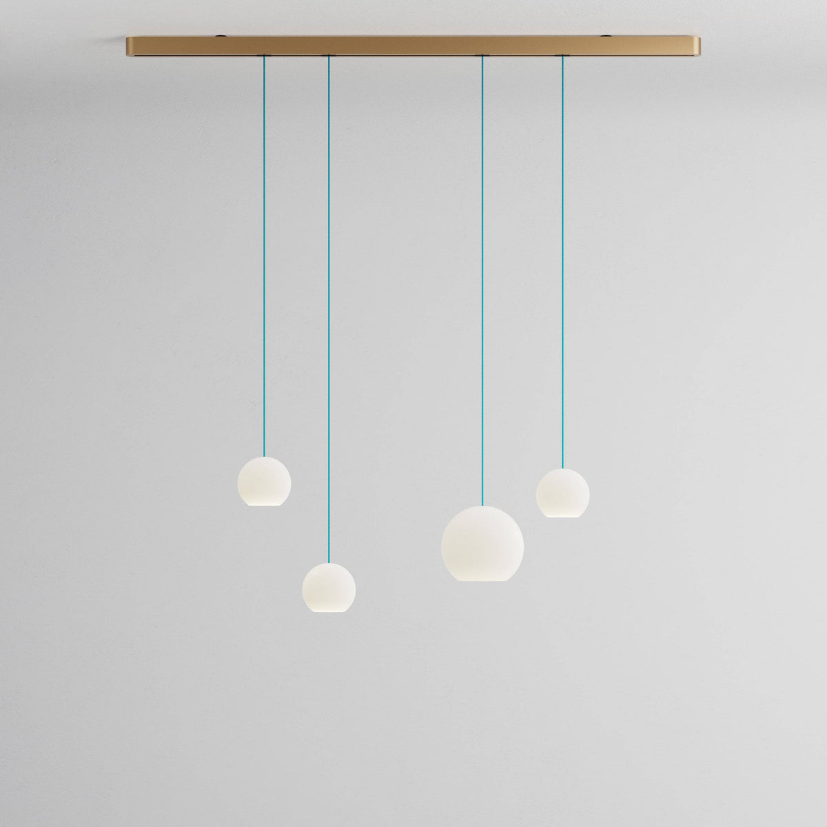 Komot, Pendelleuchte KOS Quattro 150cm, Gold-Blau, Produktbild gemischte Gläser