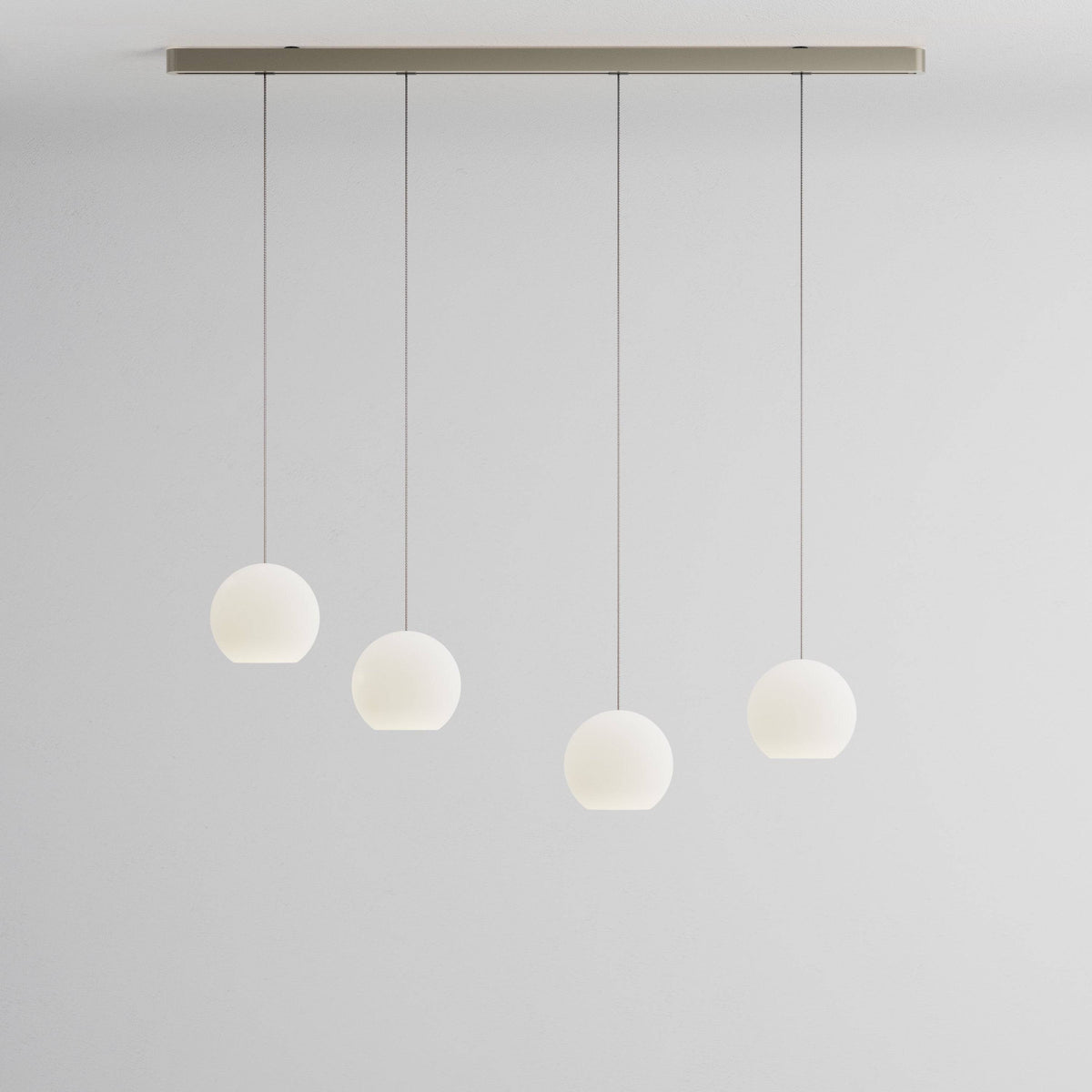 Komot, Pendelleuchte KOS Quattro 150cm, Nickel-Edelstahl, Produktbild großes Glas