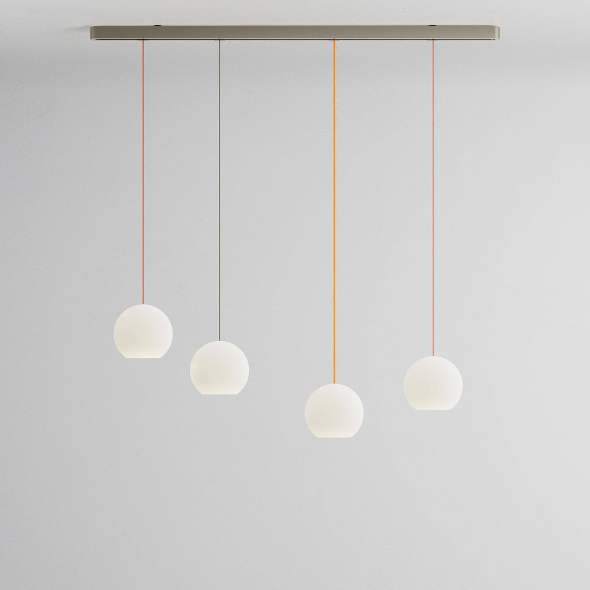 Komot, Pendelleuchte KOS Quattro 150cm, Nickel-Orange, Produktbild großes Glas