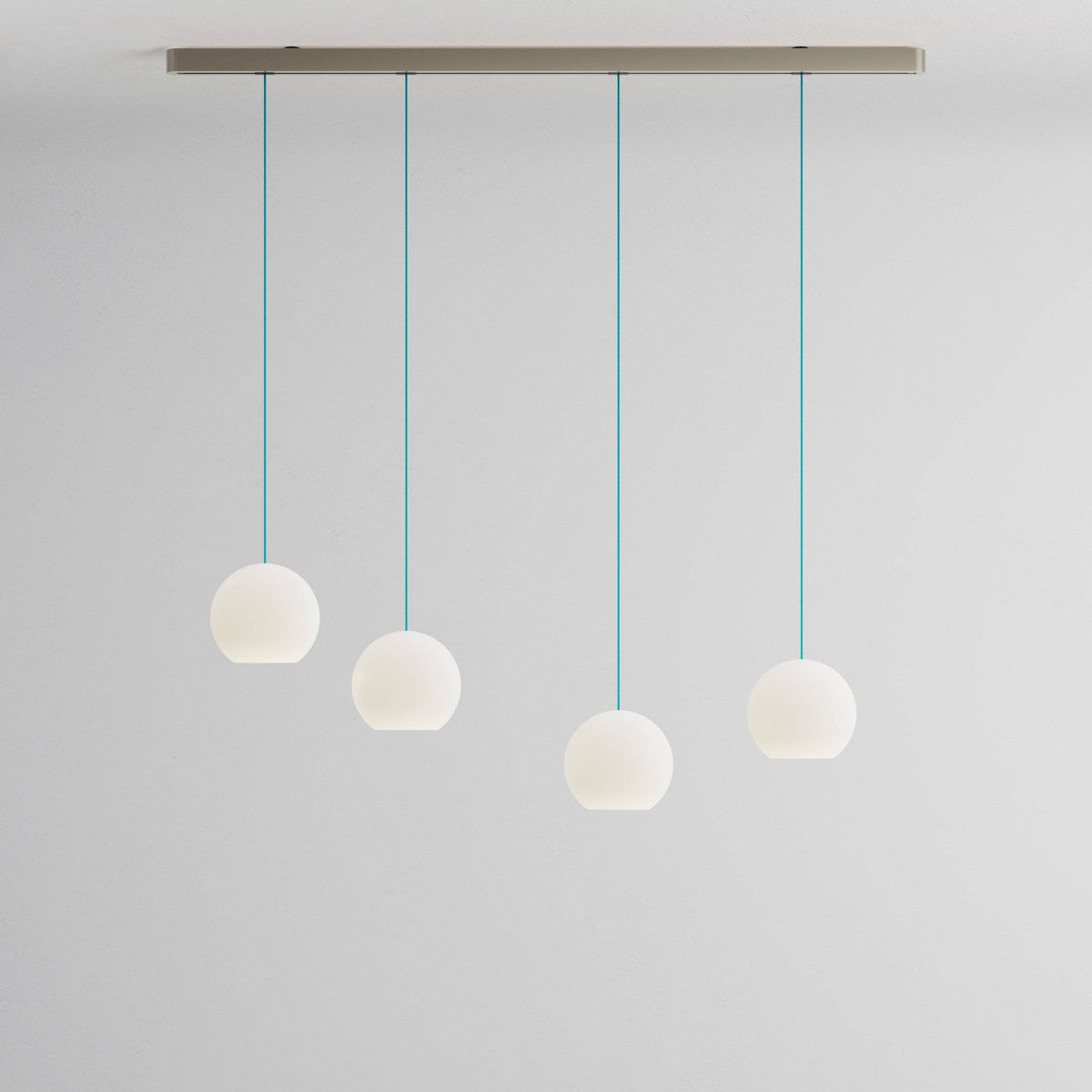 Komot, Pendelleuchte KOS Quattro 150cm, Nickel-Petrol, Produktbild großes Glas