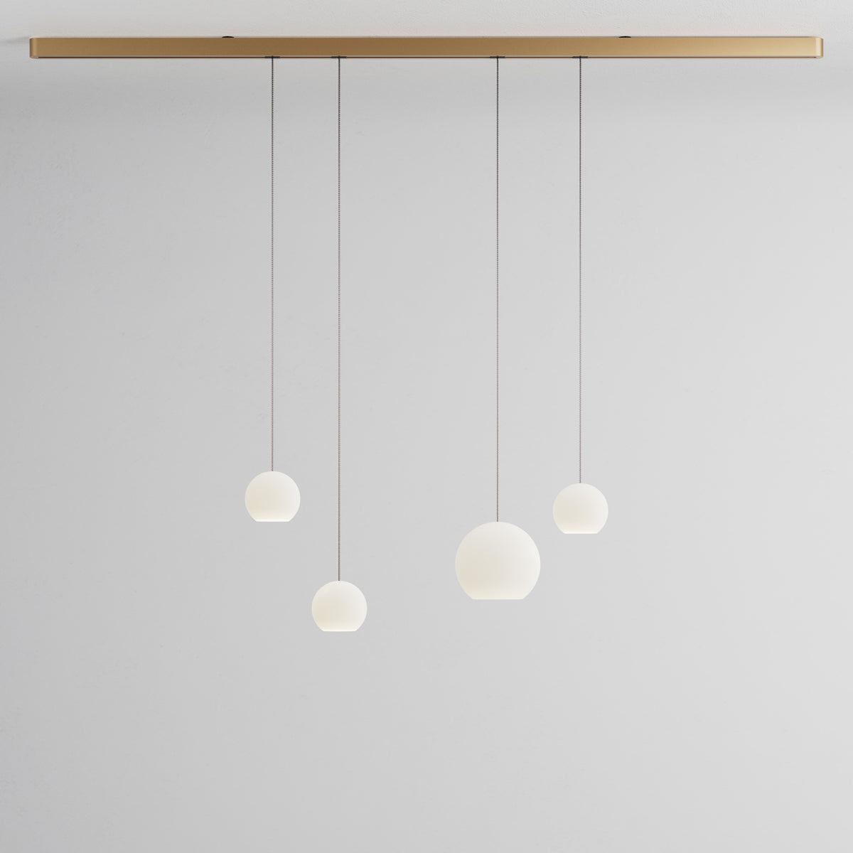 Komot, Pendelleuchte KOS Quattro 200cm, Gold-Edelstahl, Produktbild gemischte Gläser