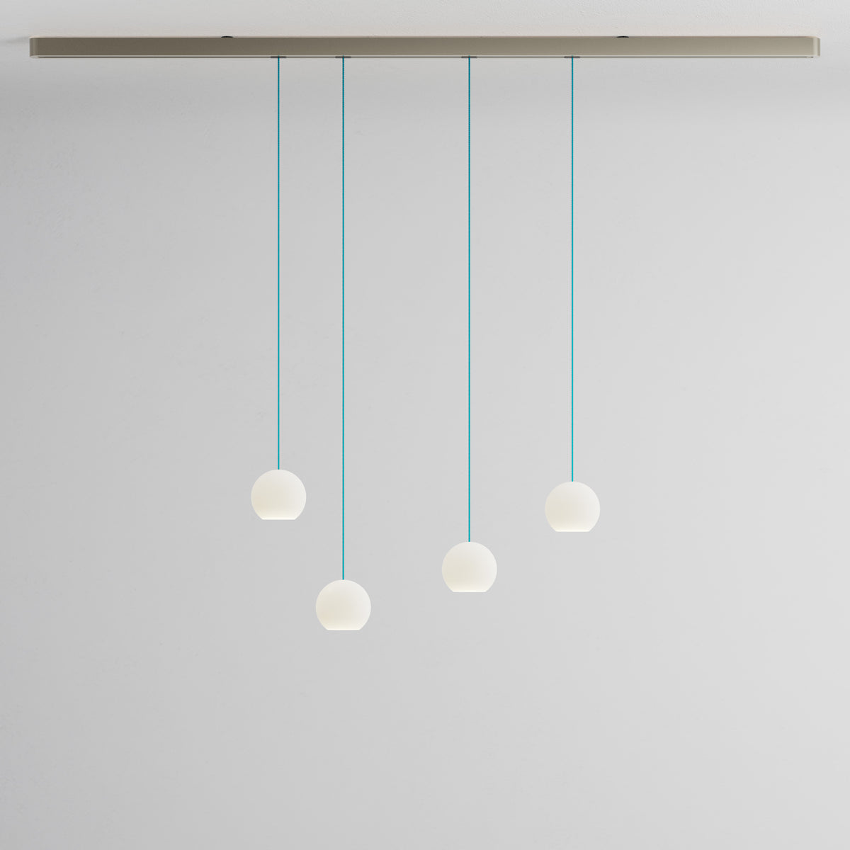 Komot, Pendelleuchte KOS Quattro 200cm, Nickel-Blau, Produktbild kleines Glas