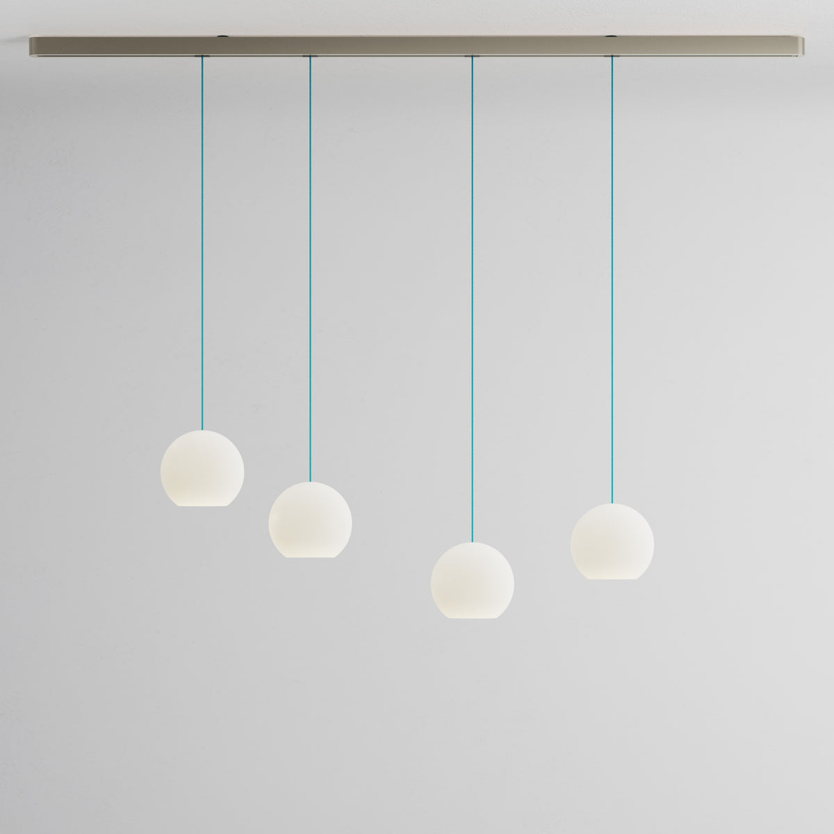Komot, Pendelleuchte KOS Quattro 200cm, Nickel-Petrol, Produktbild großes Glas