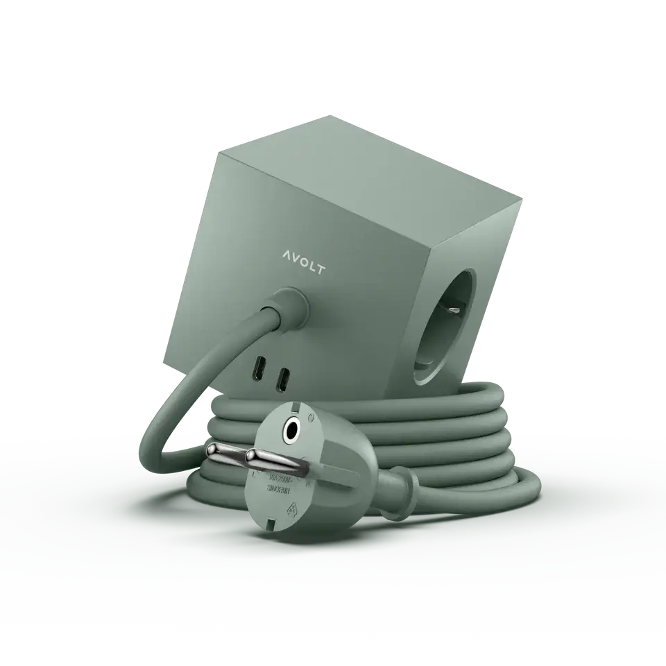 Avolt, Abverkauf: Mehrfachsteckdose Square 1, Grün USB-C, moderne Stromversorgung