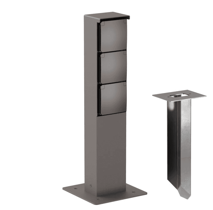 PSM Lighting, NIKE Steckdosensäule, Braun 3-fach Erdspieß, Produktbild