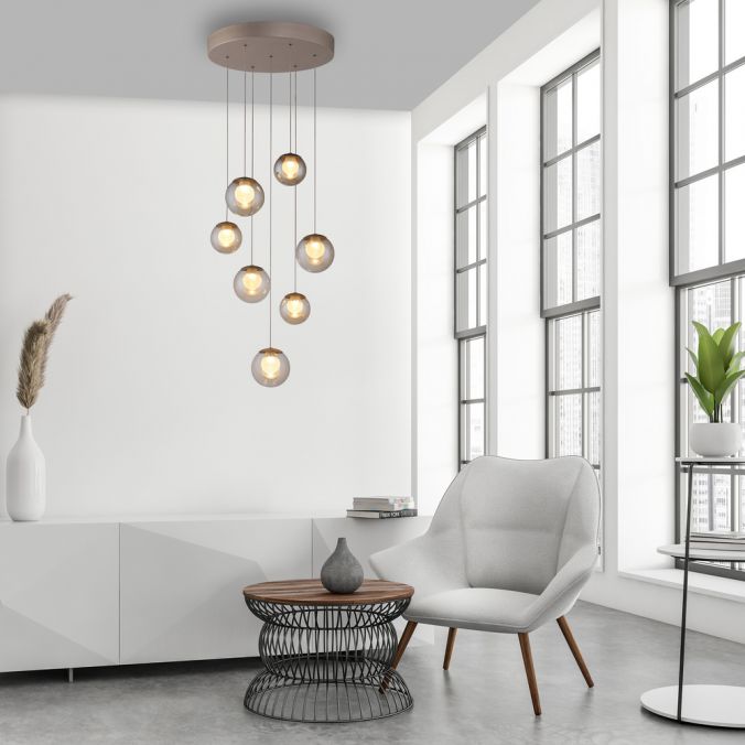 Pure, Pendelleuchte Popup Rondell, Bronze Raumbild, moderne Raumbeleuchtung