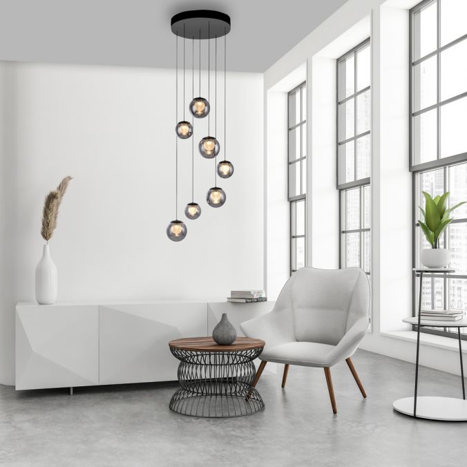 Pure, Pendelleuchte Popup Rondell, Anthrazit Raumbild, stilvolle Esstischbeleuchtung