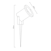 Technische Zeichnung der Spießleuchte Piki mit Maßen, Bodenlampe, Außenbeleuchtung