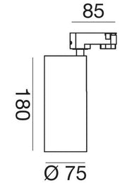 Maßzeichnung des 3-Phasen-Stromschienenstrahlers Tube Power 20W