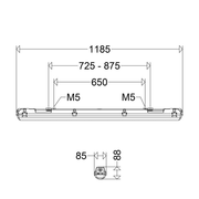 Technische Zeichnung der LED-Feuchtraumleuchte mit Maßen und Befestigungspunkten