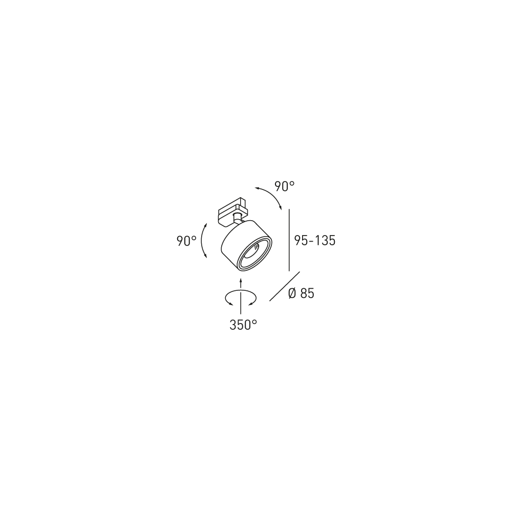 DLS Lighting, 3-Phasenstromschienenstrahler Clippo S, Skizze, technische Lichtplanung