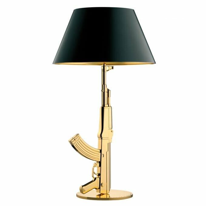 Flos Table Gun Tischleuchte in 18-Karat-Gold mit schwarzem Schirm