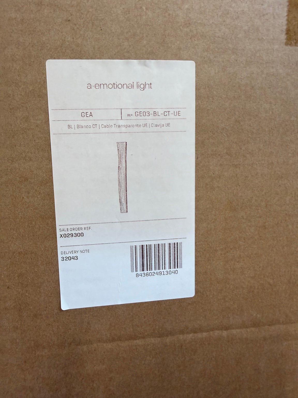 a·emotional light Gea GE03 – Verpackung und Typenschild