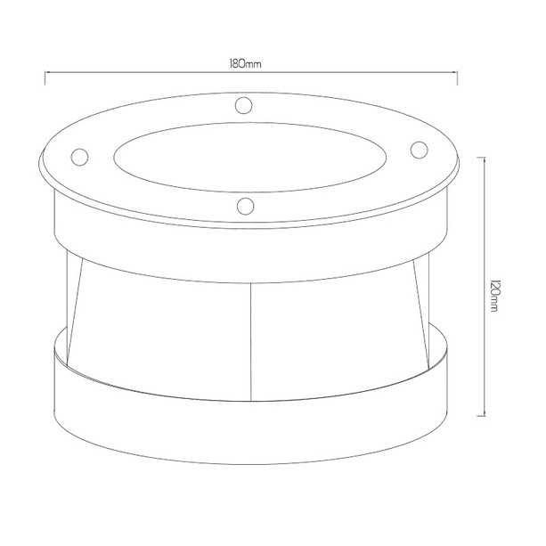 Bodeneinbaustrahler Furi, technische Zeichnung, Maße 180mm x 120mm, für Außenbeleuchtung