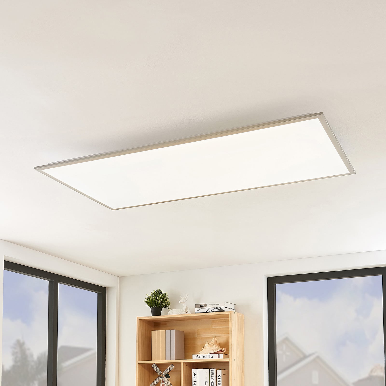 Lindby LED-Panel Stenley 120 × 60 cm in Weiß und Silber