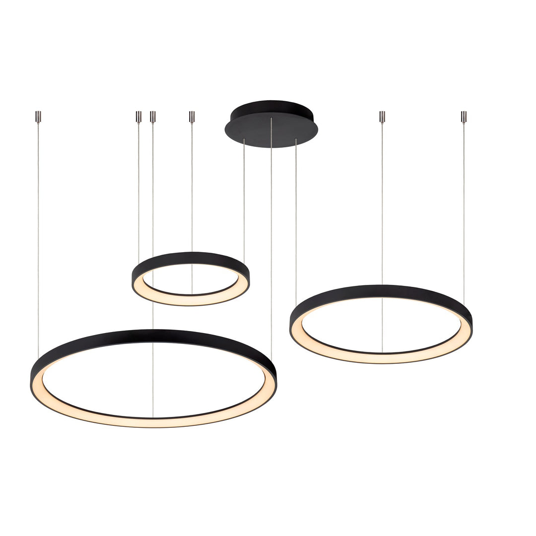Lucide VIDAL LED Pendelleuchte Schwarz mit drei Leuchtringen