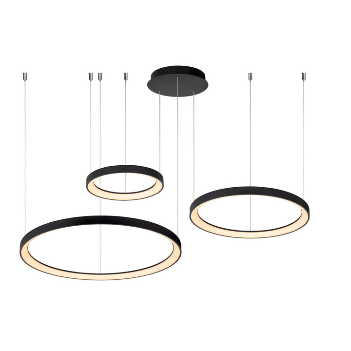 Lucide VIDAL LED Pendelleuchte Schwarz mit drei Leuchtringen