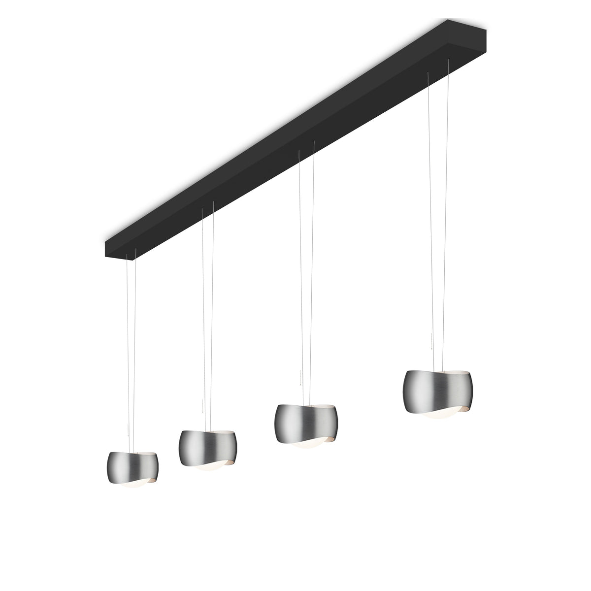 Oligo, Pendelleuchte Curved, 4-flammig Schwarz Aluminium, moderne Pendelleuchte