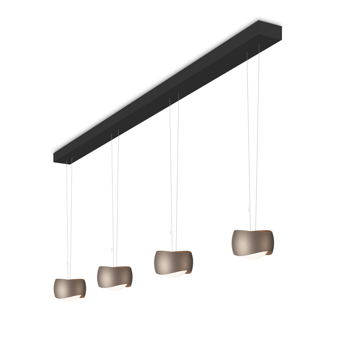 Oligo, Pendelleuchte Curved, 4-flammig Schwarz Brazilian Brown, hochwertige Lichtlösung