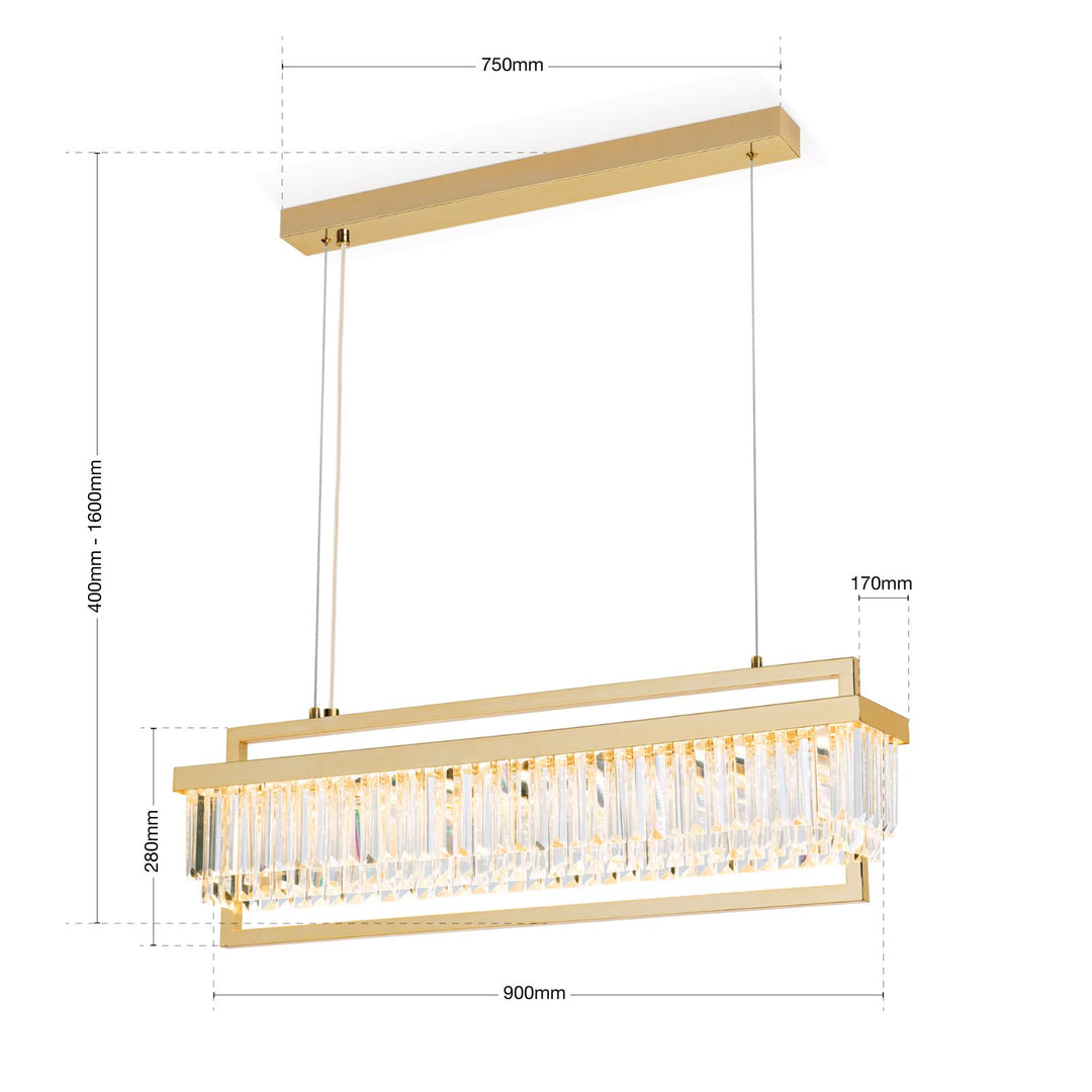 Pendelleuchte Prism eckig, 24 Karat