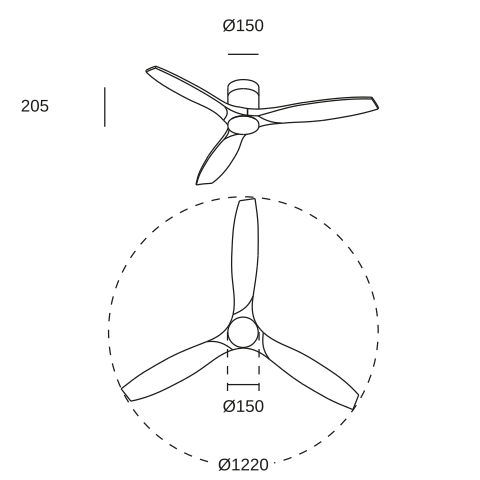 Maßzeichnung LEDS C4 Stem Evo ø1220mm Tube Light