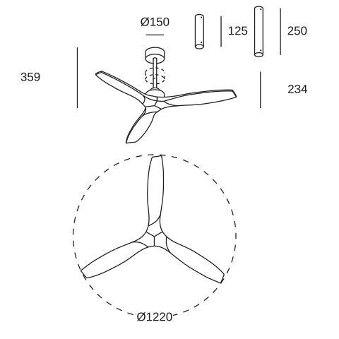 Maßzeichnung LEDS C4 Stem Evo ø1220mm Without Light
