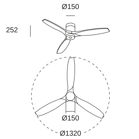 Maßzeichnung LEDS C4 Stem Evo ø1320mm Tube Play