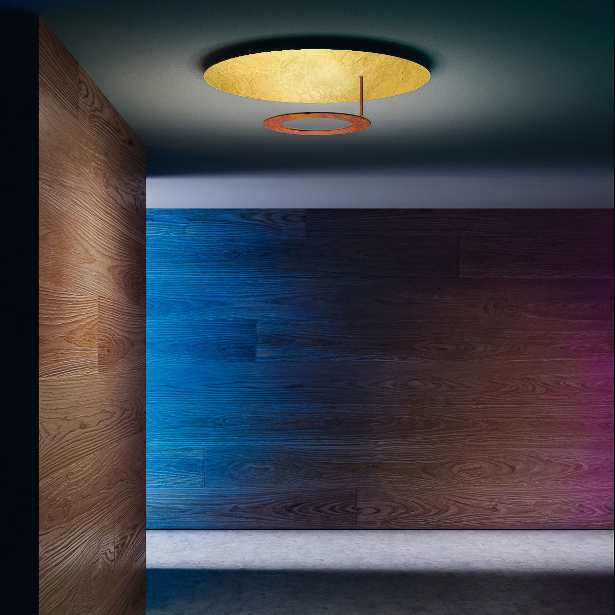 Icone, Deckenleuchte Vera, Blattgold-Rost 66cm, stilvolle Lichtlösung