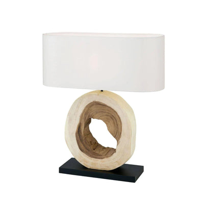 Table lamp NATHAN, natural wood with white fabric shade