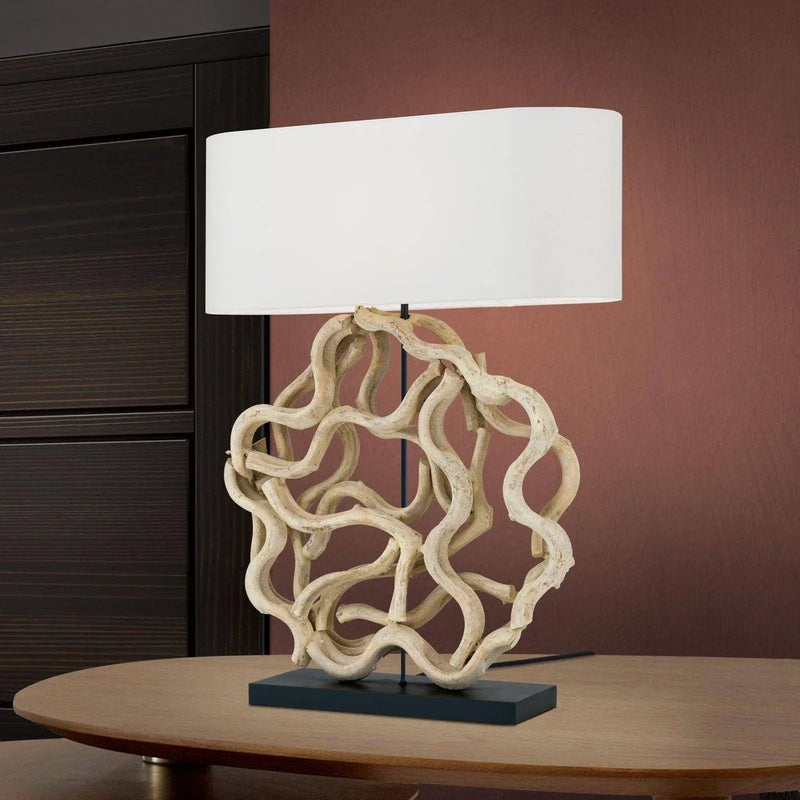 Table lamp PEGGY, natural wood with white fabric shade 