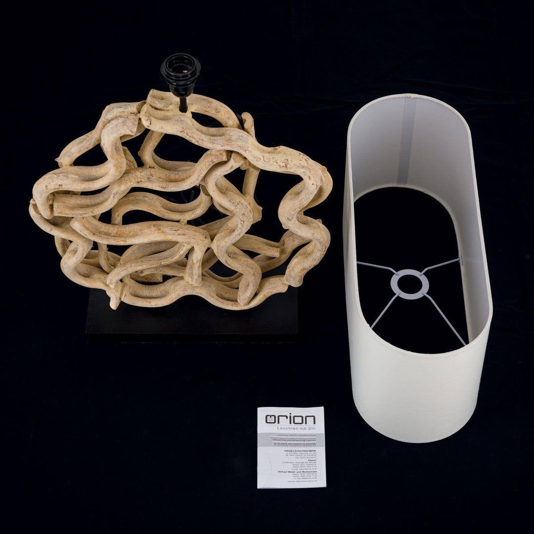 Tischleuchte PEGGY, Naturholz mit weißem Stoffschirm