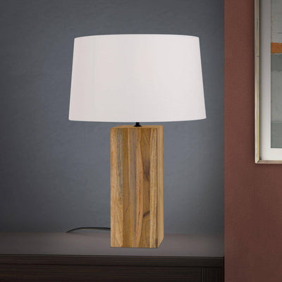Table lamp DALLAS, natural wood with white fabric shade 