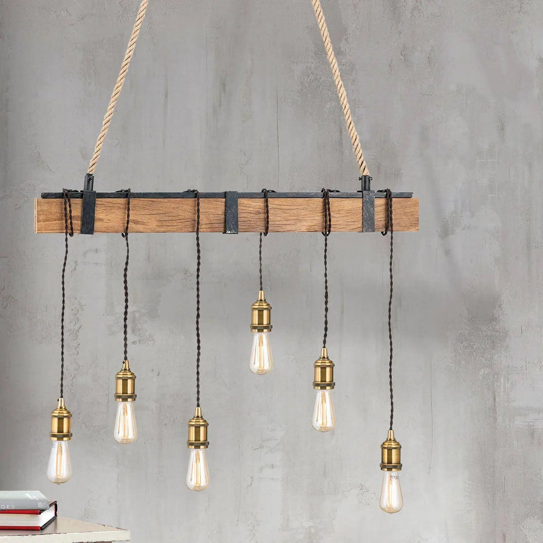 Suspension de cave en bois véritable, 6 flammes.