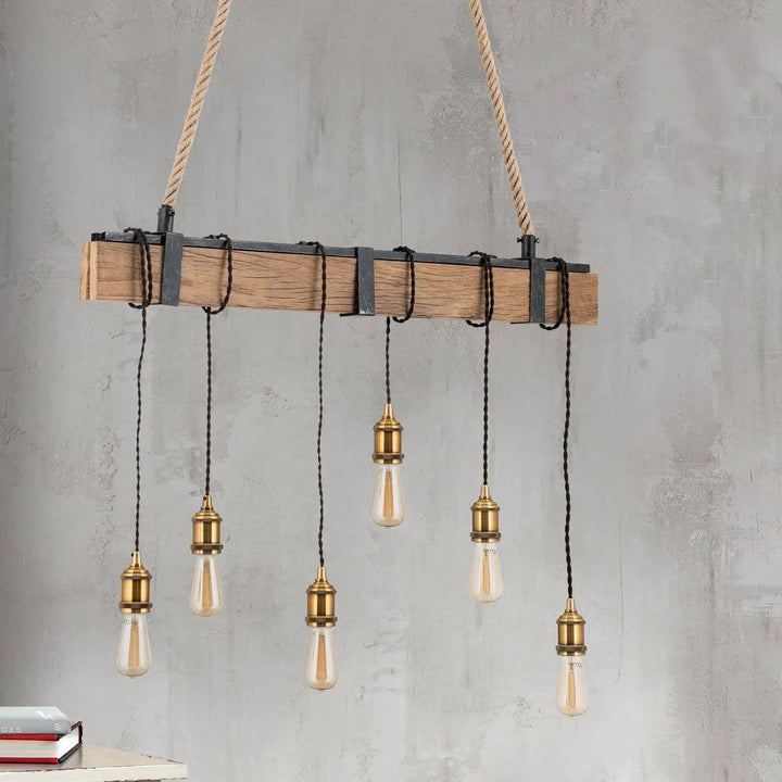 Suspension de cave en bois véritable, 6 flammes.