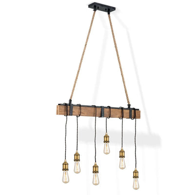 Cellar hanging lamp with real wood, 6-flames.