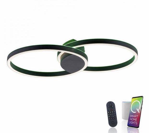 LED ceiling light double circle black color play/CCT, 74cm x 45cm