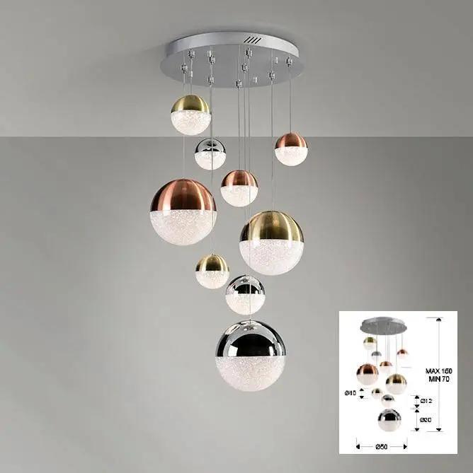 Pendant light with 9 bulbs, copper, brass, chrome