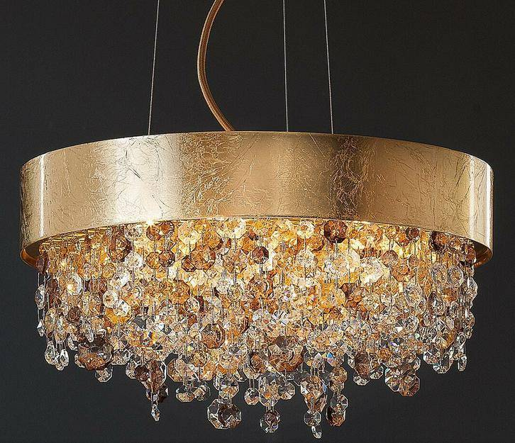 Pendelleuchte Lea rund Blattgold, Amber