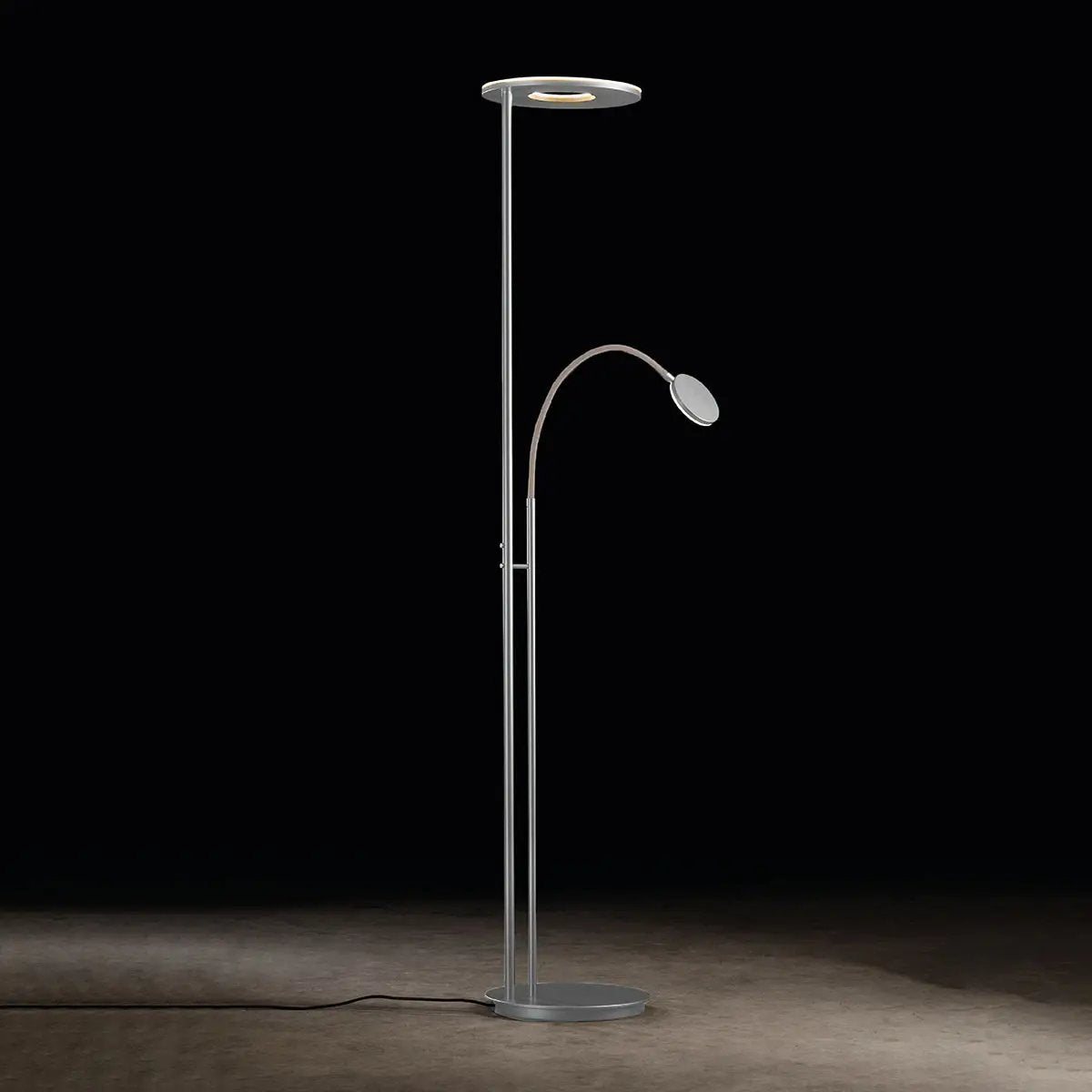 Holtkötter, Deckenfluter Nova Flex, Aluminium-Sand, moderne Wohnraumbeleuchtung