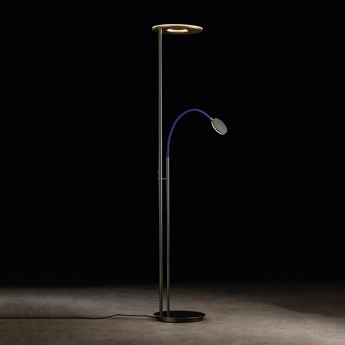 Holtkötter, Deckenfluter Nova Flex, Platin-Blau, flexible Lesebeleuchtung